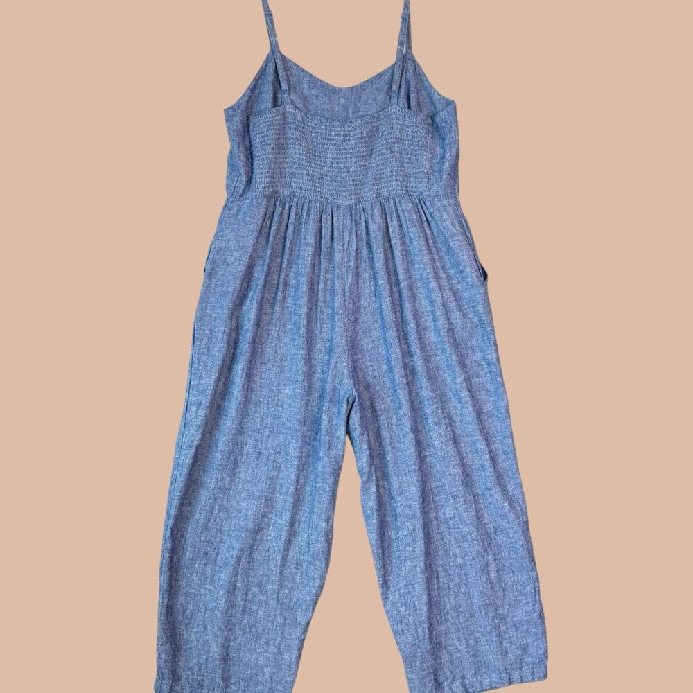 Old Navy Linen Blend Cami Jumpsuit Wide Leg Cropped Womens XL Chambray Blue Gray - Picture 3 of 11